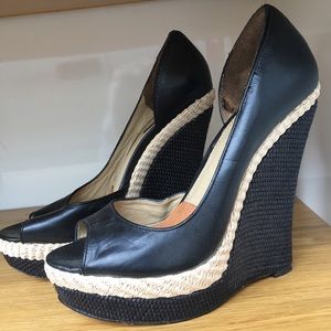 Rachel Zoe Black leather wedges SZ 8 or 38